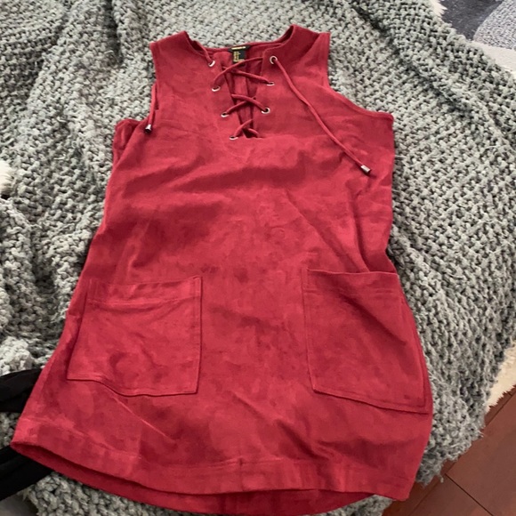 Forever 21 Maroon Faux Suede Lace Up Dress - Picture 2 of 3